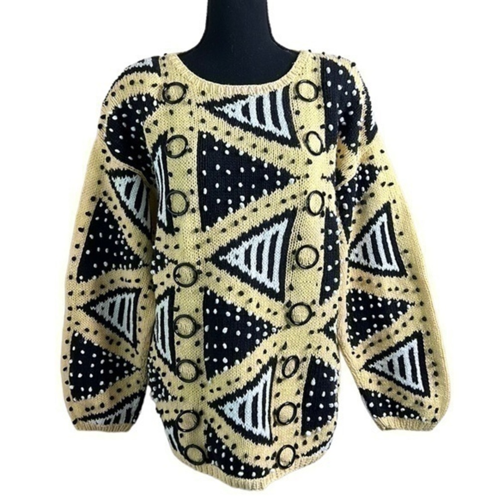 Premiere Women’s Vintage Geometric Sweater Yellow Multi Size Large